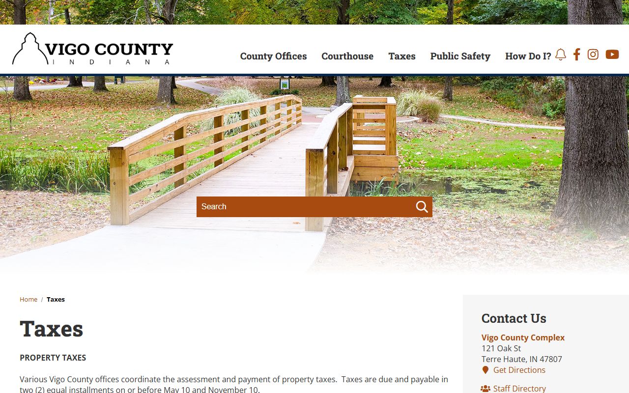 Vigo County government page for Terre Haute Indiana property tax records