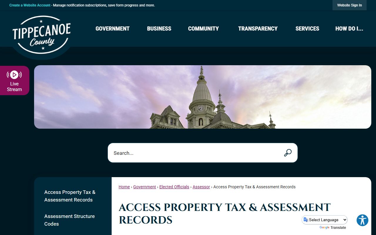 Tippecanoe County Assessor page for West Lafayette property tax records