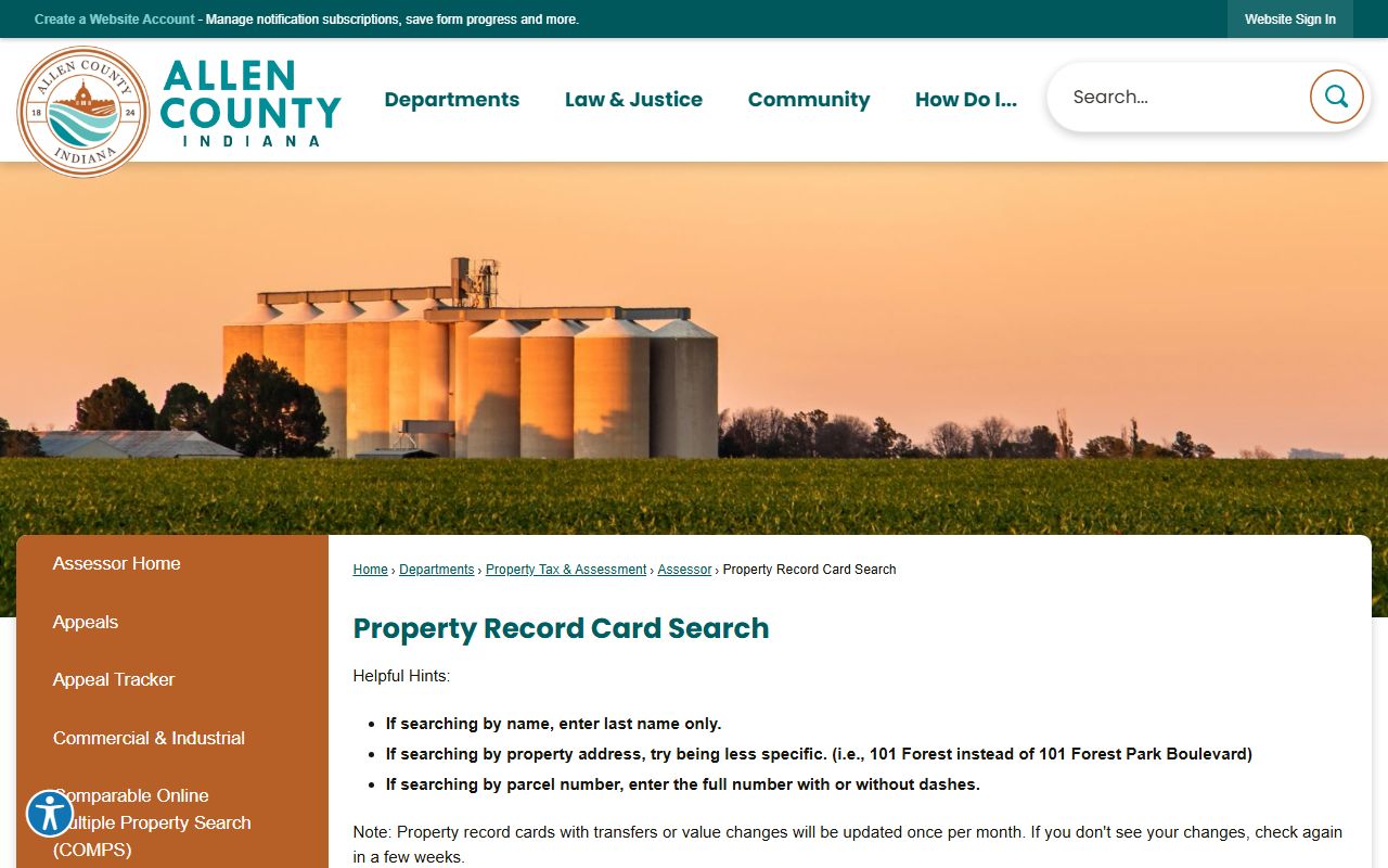 Allen County Auditor property tax records page