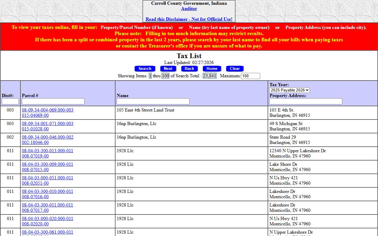 Carroll County Auditor DataPitStop property tax records portal