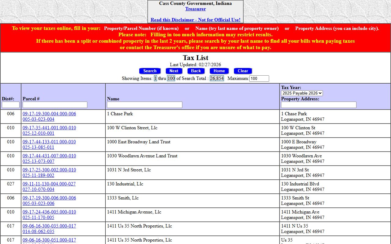 Cass County Auditor DataPitStop property tax records portal