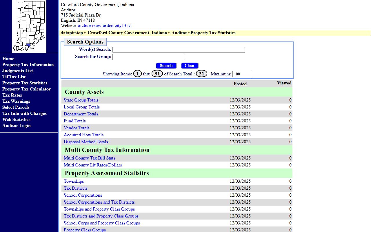 Crawford County Auditor website showing property tax records