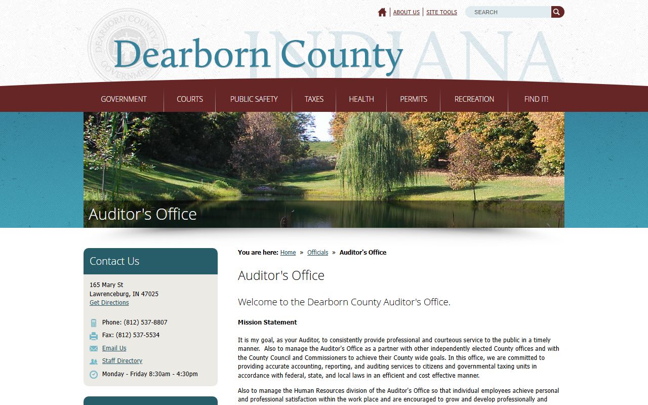 Dearborn County Auditor website for property tax records