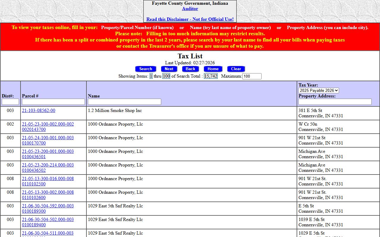 Fayette County Auditor property tax records portal