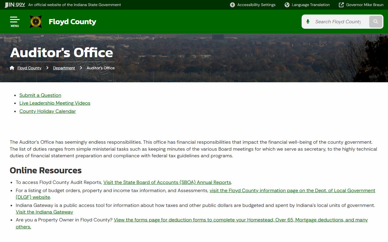 Floyd County Auditor property tax records page
