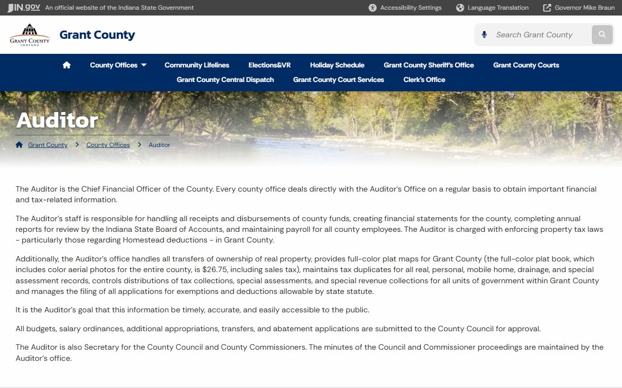 Grant County Auditor property tax records page in Marion Indiana