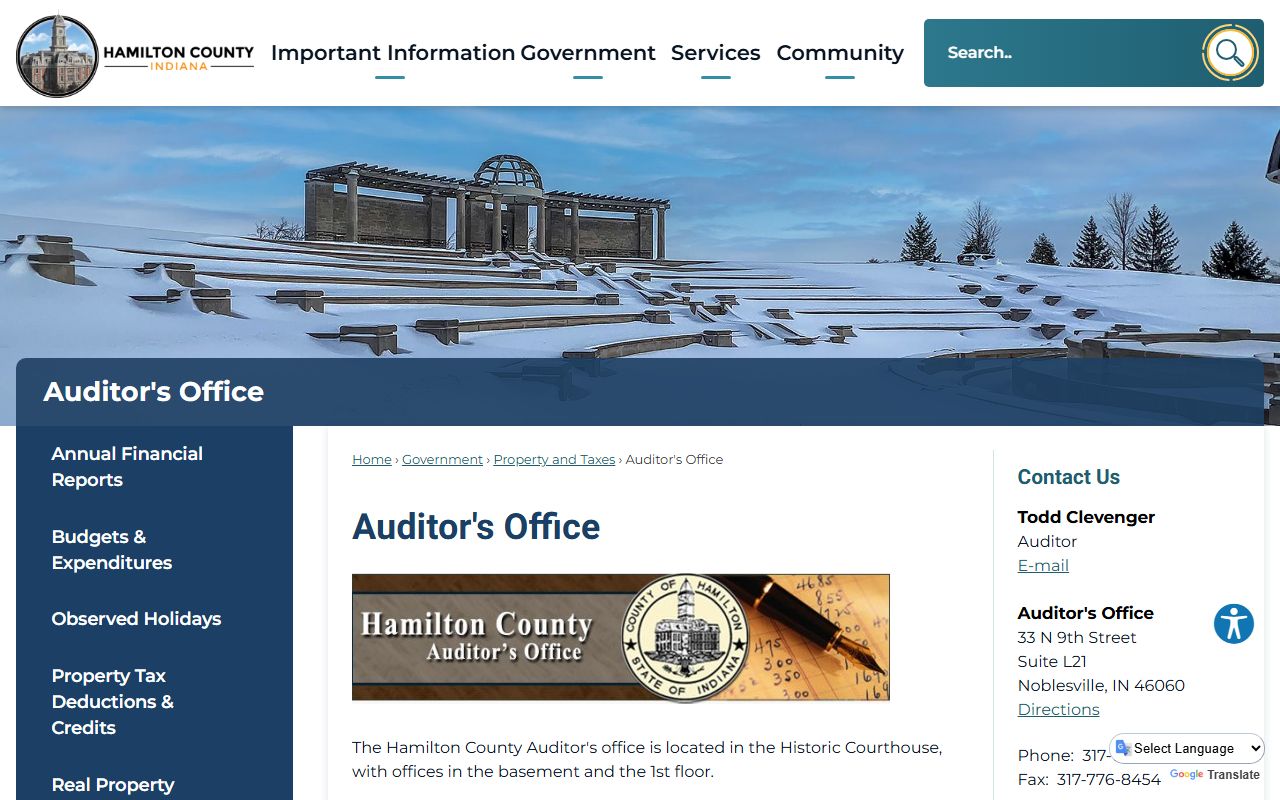 Hamilton County Auditor property tax records page in Noblesville Indiana