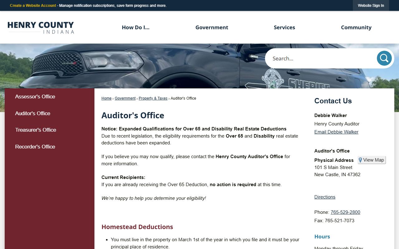 Henry County Auditor office page for Henry County property tax records