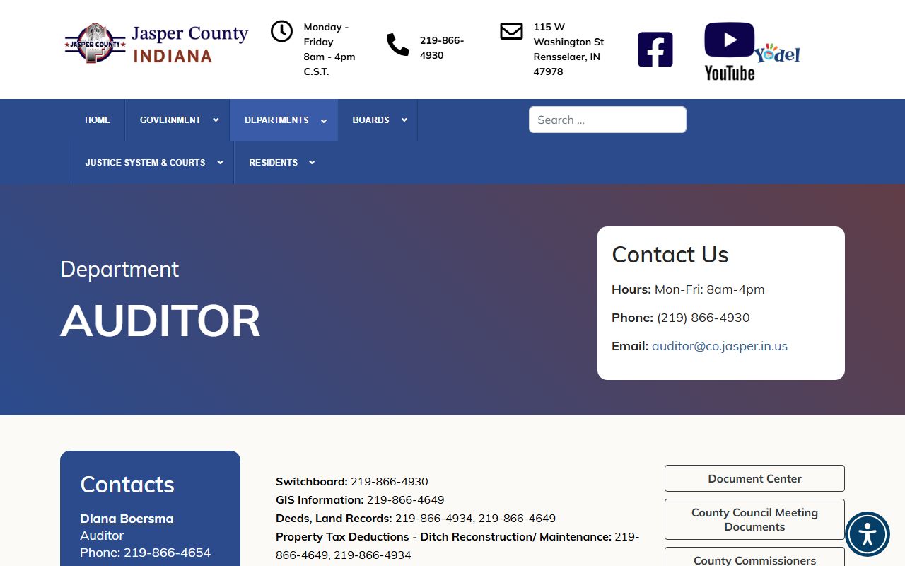 Jasper County Auditor office page for Jasper County property tax records
