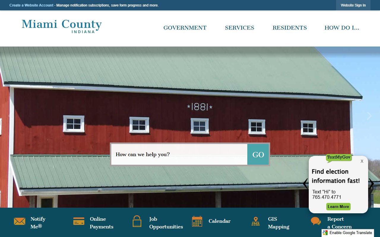 Miami County Indiana government website for property tax records