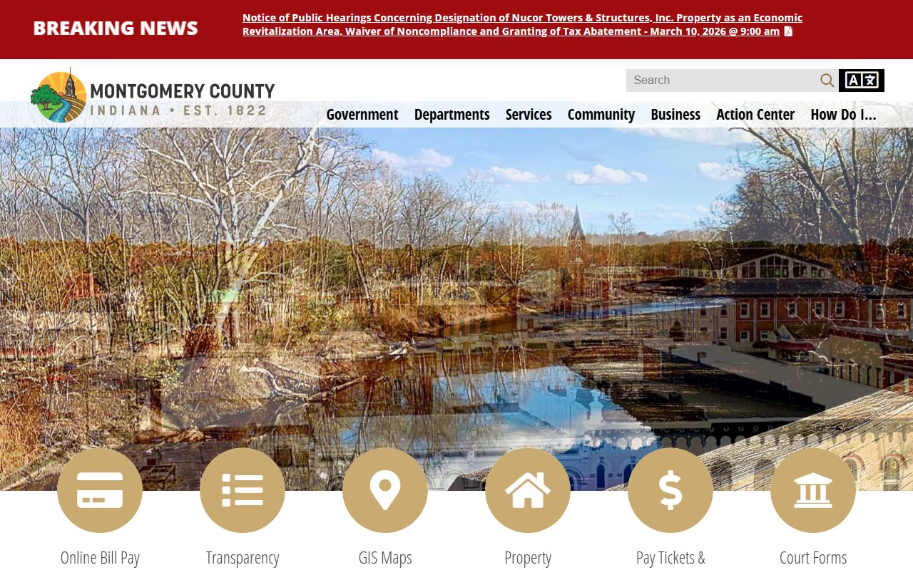 Montgomery County Indiana government website for property tax records