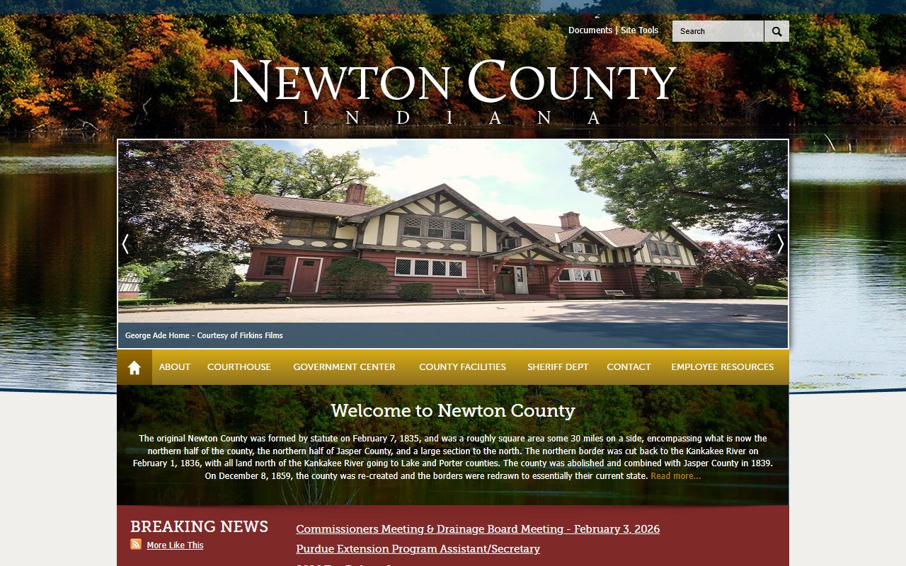 Newton County Indiana official website with property tax records and parcel search
