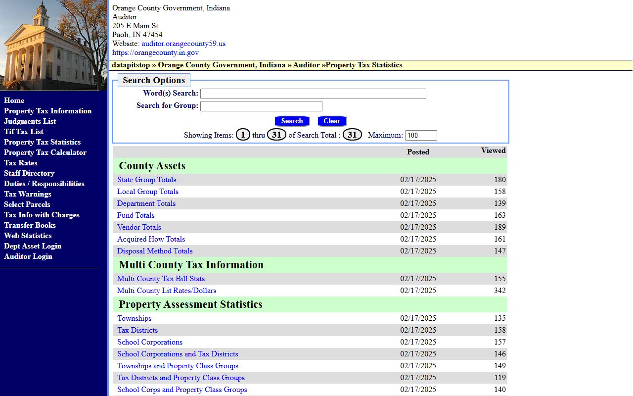 Orange County Auditor website for searching property tax records in Paoli Indiana