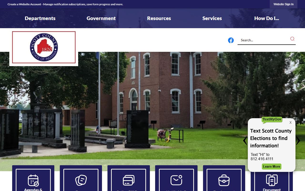 Scott County Indiana government website for property tax records in Scottsburg