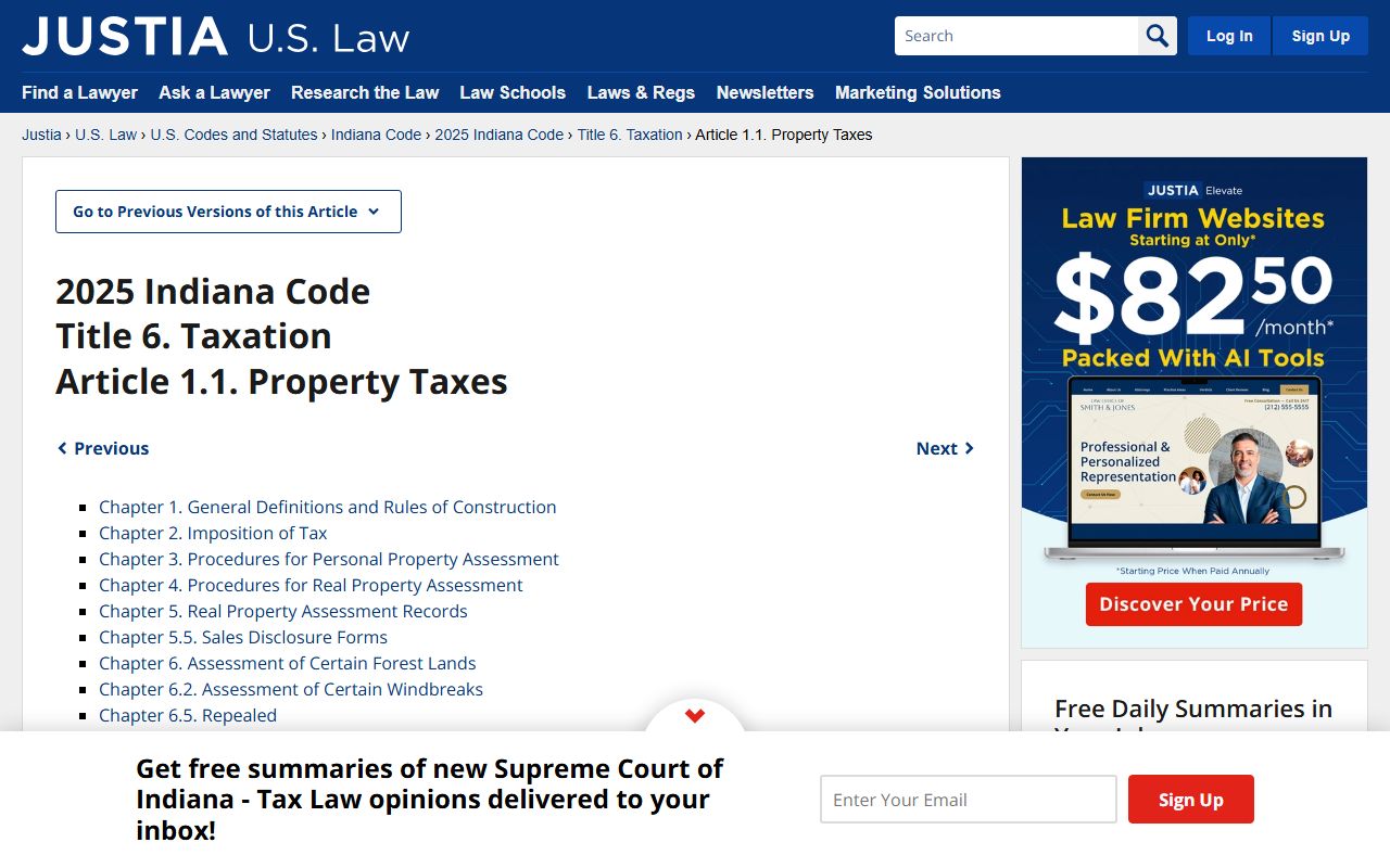 Indiana Code property tax statutes for Indiana property tax records